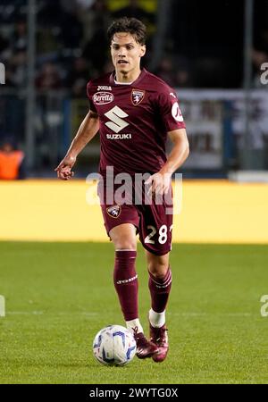 Empoli, Italie. 06 avril 2024. Samuele Ricci de Turin en action lors du match de football Serie A entre Empoli et Torino au stade Castellani à Empoli, centre de l'Italie - samedi 06 avril 2024. Sport - Soccer . (Photo de Marco Bucco/Lapresse) crédit : LaPresse/Alamy Live News Banque D'Images