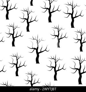 Arbres incurvés noirs et blancs sans arrière-plan de feuilles. Texture sans couture de forêt vectorielle. Illustration de Vecteur