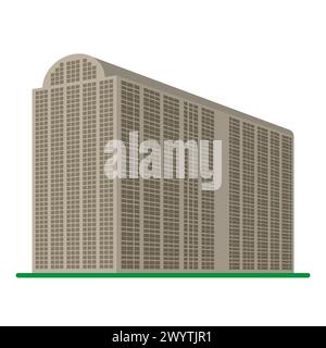 Un immeuble moderne de grande hauteur sur un fond blanc. Vue du bâtiment depuis le bas. Illustration vectorielle isométrique. Illustration de Vecteur