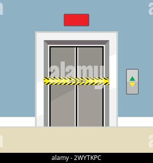 Ascenseur fermé avec une bande d'avertissement jaune Illustration de Vecteur