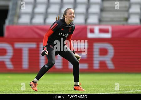 Viborg, Danemark. 08 avril 2024. Lisa Lichtfus photographiée lors de la séance d'entraînement de la journée -1 avant un match entre les équipes nationales du Danemark et de Belgique, appelée les Red Flames lors de la deuxième journée du Groupe A2 dans la phase de championnat de la compétition des qualifications européennes féminines de l'UEFA 2023-24, le lundi 8 avril 2024 à Viborg, Danemark . Crédit : Sportpix/Alamy Live News Banque D'Images