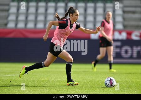 Viborg, Danemark. 08 avril 2024. Amber Tysiak photographié lors de la séance d'entraînement de la journée -1 avant un match entre les équipes nationales du Danemark et de Belgique, appelé les Red Flames lors de la deuxième journée du groupe A2 dans la phase de championnat de la compétition des qualifications européennes féminines de l'UEFA 2023-24, le lundi 8 avril 2024 à Viborg, Danemark . Crédit : Sportpix/Alamy Live News Banque D'Images