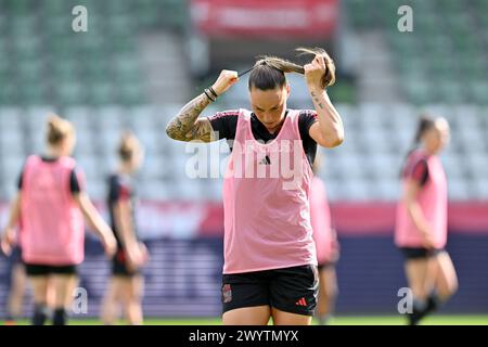 Viborg, Danemark. 08 avril 2024. Jassina Blom photographiée lors de la séance d'entraînement de la journée -1 avant un match entre les équipes nationales du Danemark et de Belgique, appelée les Red Flames lors de la deuxième journée du groupe A2 dans la phase de championnat de la compétition des qualifications européennes féminines de l'UEFA 2023-24, le lundi 8 avril 2024 à Viborg, Danemark . Crédit : Sportpix/Alamy Live News Banque D'Images