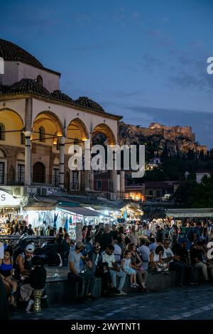 La place Monastiraki, Athènes, Attique, Grèce Banque D'Images