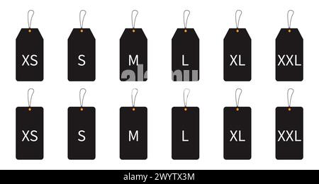 Vêtements taille affiche TP S M l XL XXL. Vecteur d'icône d'étiquette. Illustration de Vecteur