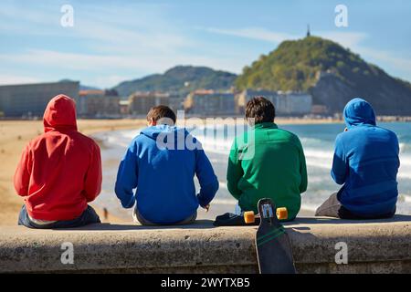 La plage de la Zurriola. Donostia. San Sebastian. Pays Basque. Espagne. Banque D'Images