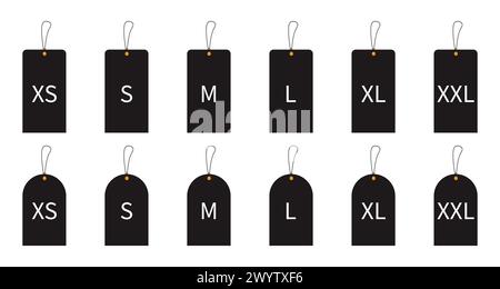 Vêtements taille affiche TP S M l XL XXL. Vecteur d'icône d'étiquette. Illustration de Vecteur