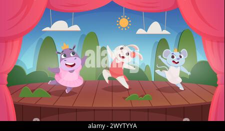 Danseurs animaux. Effectuer sur scène le ballet animal de scène exact de dessin animé vectoriel Illustration de Vecteur