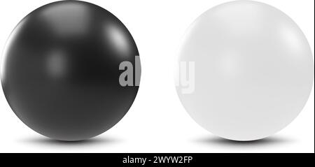 sphères 3d réalistes en noir et blanc isolées avec ombre Illustration de Vecteur