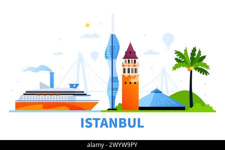 Repos touristique à Istanbul - illustration vectorielle colorée moderne Illustration de Vecteur