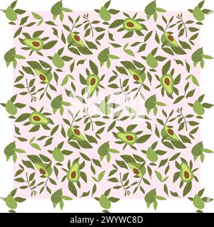 Motif avocat sans couture. Fruits frais tropicaux avec des feuilles de fond sans fin. Botanical Elements répète la couverture. Ornement boucle alimentaire saine végétalienne. Vect Illustration de Vecteur