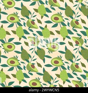 Avocat avec des feuilles sans couture motif. Fond sans fin de fruits frais tropicaux. Botanical Elements répète la couverture. Ornement boucle alimentaire saine végétalienne. Vect Illustration de Vecteur