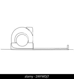 Dessin au trait continu d'un mètre à ruban court. Une règle flexible qui mesure la distance. Vecteur de style dessiné à la main plat simple pour l'outil dans Engineerin Illustration de Vecteur