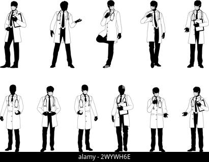 Ensemble Silhouette médecin hommes médicaux personnes Illustration de Vecteur