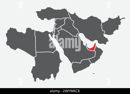 Carte rouge des Emirats ARABES UNIS a L'intérieur carte noire du moyen-Orient Illustration de Vecteur