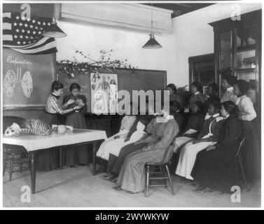 [Étudiants amérindiens et afro-américains à l'Institut de Hampton, Hampton, va 1900(?) - femmes étudiant le système respiratoire humain] Banque D'Images