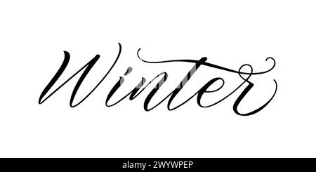 Hiver - texte manuscrit en style calligraphique sur fond blanc. Illustration vectorielle. Illustration de Vecteur