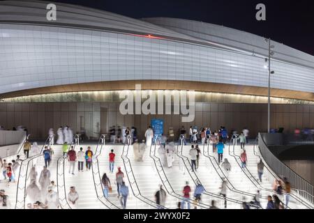 Match inaugural nocturne au stade. Al Janoub Stadium alias Al Wakrah Stadium, Doha, Qatar. Architecte : Zaha Hadid Architects, 2019. Banque D'Images