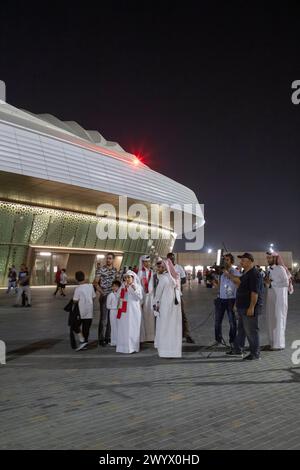 Match inaugural nocturne au stade. Al Janoub Stadium alias Al Wakrah Stadium, Doha, Qatar. Architecte : Zaha Hadid Architects, 2019. Banque D'Images