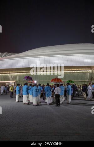 Match inaugural nocturne au stade. Al Janoub Stadium alias Al Wakrah Stadium, Doha, Qatar. Architecte : Zaha Hadid Architects, 2019. Banque D'Images