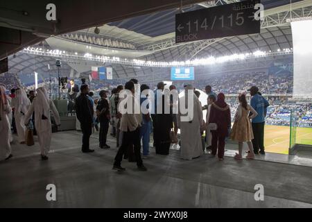 Match inaugural nocturne au stade. Al Janoub Stadium alias Al Wakrah Stadium, Doha, Qatar. Architecte : Zaha Hadid Architects, 2019. Banque D'Images