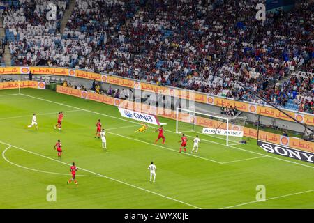 Match inaugural nocturne au stade. Al Janoub Stadium alias Al Wakrah Stadium, Doha, Qatar. Architecte : Zaha Hadid Architects, 2019. Banque D'Images