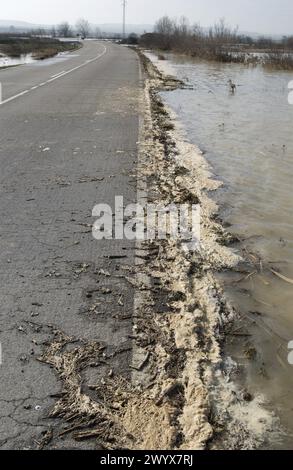 Inondations de l'Èbre. Fév 2003. Pina de Ebro, province de Saragosse. Espagne. Banque D'Images