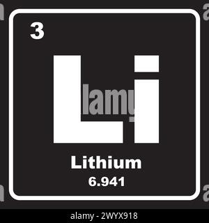 Icône de lithium, élément chimique dans le tableau périodique. Illustration de Vecteur