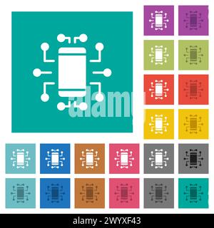 Icônes plates multicolores pleines du périphérique intégré sur fond carré Uni. Inclus des variations d'icône blanches et plus foncées pour le survol ou les effets actifs. Illustration de Vecteur