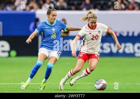 Atlanta, États-Unis. 06 avril 2024. Atlanta, États-Unis, 6 avril 2024 : Cloe Lacasse (20 Canada) dribble la balle lors du match de football SheBelieves Cup 2024 entre le Brésil et le Canada au Mercedes-Benz Stadium à Atlanta, aux États-Unis. Asher Greene (Asher Greene/SPP) crédit : SPP Sport Press photo. /Alamy Live News Banque D'Images