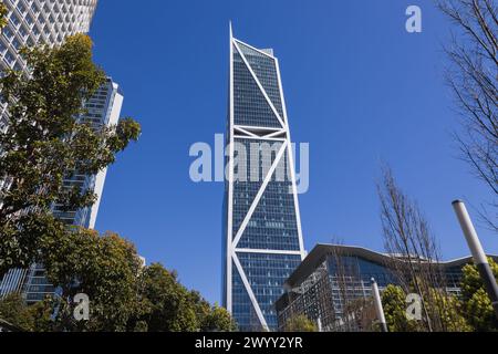 San Francisco, CA, États-Unis. 16 mars 2024 : Salesforce Park offre une vue imprenable sur les immeubles de bureaux de San Francisco dans le quartier financier. Banque D'Images