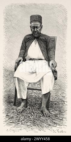 Portrait du sultan Achmad Nazaruddin (1858 - 1881) Jambi, île de Sumatra. Indonésie. Dessin d'Eugène Ronjat (1822 - 1912) à travers l'île de Sumatra 1877 par Daniel David Veth (1850 - 1885) le Tour du monde 1880 Banque D'Images