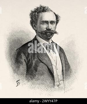 Portrait ancien de Gustav Hermann Nachtigal (1834 - 1885) était un chirurgien militaire allemand et explorateur de l'Afrique centrale et occidentale. Consul général de l'Empire allemand pour la Tunisie et commissaire pour l'Afrique de l'Ouest. Dessin d'Ivan Pranishnikoff (1841 - 1909) voyage de Borno à Baguirmi 1872 par Dr Gustav Hermann Nachtigal (1834 - 1885) le Tour du monde 1880 Banque D'Images