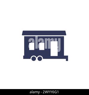 icône de maison mobile, remorque de maison sur blanc Illustration de Vecteur