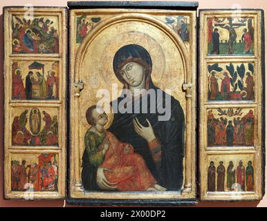 Anónimo veneciano (Activo hacia 1300-1310), Triptyque avec la Vierge et l'enfant, Hacia 1300-1310, Musée Thyssen Bornemisza, Madrid, Espagne, Europe. Banque D'Images