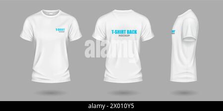 T-shirts blancs avec espace de copie ensemble d'illustration vectorielle réaliste. Vêtements décontractés avec maquette d'impression d'objets 3D sur fond gris Illustration de Vecteur