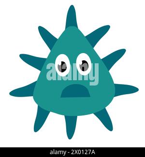 Mignon dessin animé bleu caractère bactéries, microbe, germe. Organisme de microbiologie. Mascotte exprimant l'émotion. Illustration d'enfants vectoriels dans la conception plate. Illustration de Vecteur