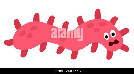 Mignon dessin animé rose caractère bactéries, microbe, germe. Organisme de microbiologie. Mascotte exprimant l'émotion. Illustration d'enfants vectoriels dans la conception plate. Illustration de Vecteur