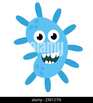 Mignon dessin animé bleu caractère bactéries, microbe, germe. Organisme de microbiologie. Mascotte exprimant l'émotion. Illustration d'enfants vectoriels dans la conception plate. Illustration de Vecteur