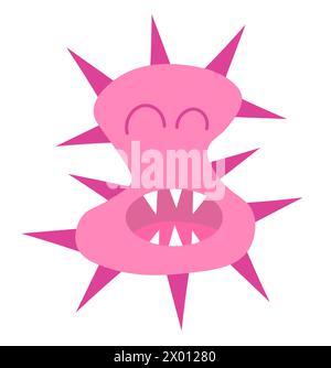 Mignon dessin animé rose caractère bactéries, microbe, germe. Organisme de microbiologie. Mascotte exprimant l'émotion. Illustration d'enfants vectoriels dans la conception plate. Illustration de Vecteur