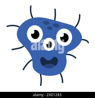 Mignon dessin animé bleu caractère bactéries, microbe, germe. Organisme de microbiologie. Mascotte exprimant l'émotion. Illustration d'enfants vectoriels dans la conception plate. Illustration de Vecteur