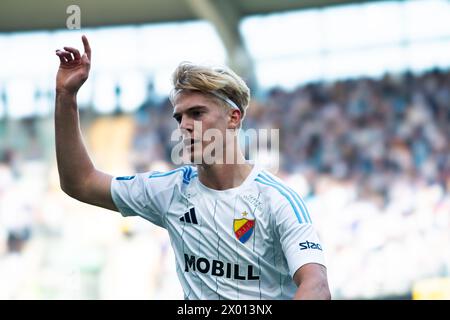 Gothenburg, Suède. 01 avril 2024. Lucas Bergvall (21 ans) de Djurgaarden vu lors du match Allsvenskan entre IFK Gothenburg et Djurgaarden au Gamle Ullevi à Gothenburg. (Crédit photo : Gonzales photo - Amanda Persson). Banque D'Images