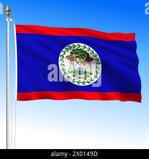 Drapeau national officiel du Belize agitant, pays d'amérique centrale, illustration vectorielle Illustration de Vecteur