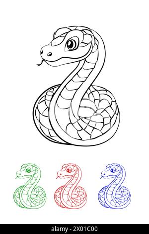 Serpent de ligne de dessin animé vectoriel. Livre de coloriage pour enfants. Illustration de Vecteur