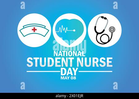 Papier peint National Student Nurse Day avec formes et typographie, bannière, carte, affiche, modèle. Mai 08. Journée nationale des infirmières étudiantes, contexte Illustration de Vecteur