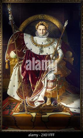 « Napoléon 1er sur le trône impérial », 1806, Jean-Auguste-Dominique Ingres, Musée de l’Armée, Hôtel National des Invalides, Paris, France Banque D'Images