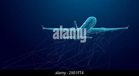 Plan numérique abstrait. Avion polygonal géométrique dans le ciel nocturne. Illustration de Vecteur