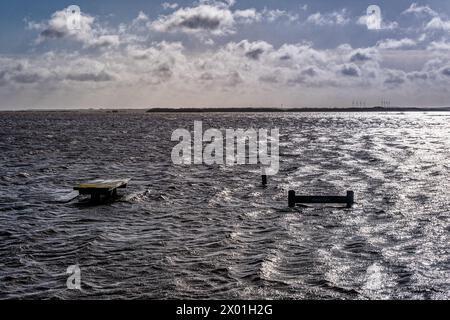 Aire de pique-nique dans les prairies inondées de Skern au Danemark Banque D'Images