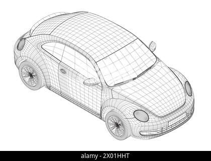 Voiture - vectoriel illustration Outline. Conception d'illustration vectorielle d'icône isolée de véhicule de voiture. Vue isométrique. 3D.. Illustration de Vecteur