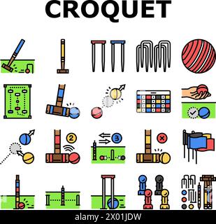 vecteur de jeu d'icônes de balle de jeu de maillet de croquet Illustration de Vecteur